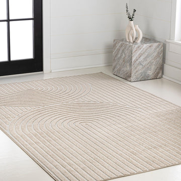 Sofia High-Low MidCentury Modern Arch Stripe Two-Tone Indoor/Outdoor Area Rug